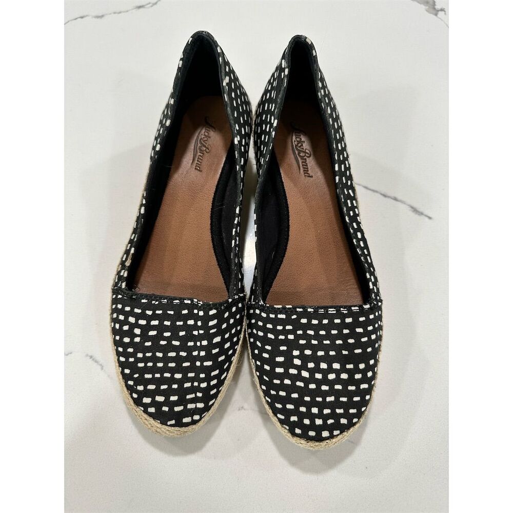 Lucky Brand Women's Slip-On Espadrille Shoes Size 8 Black & White Dot